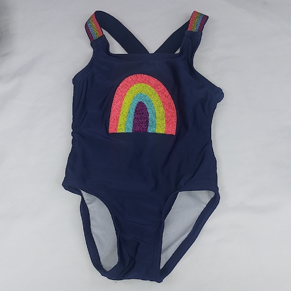 Navy Swimsuit with Rainbow Design